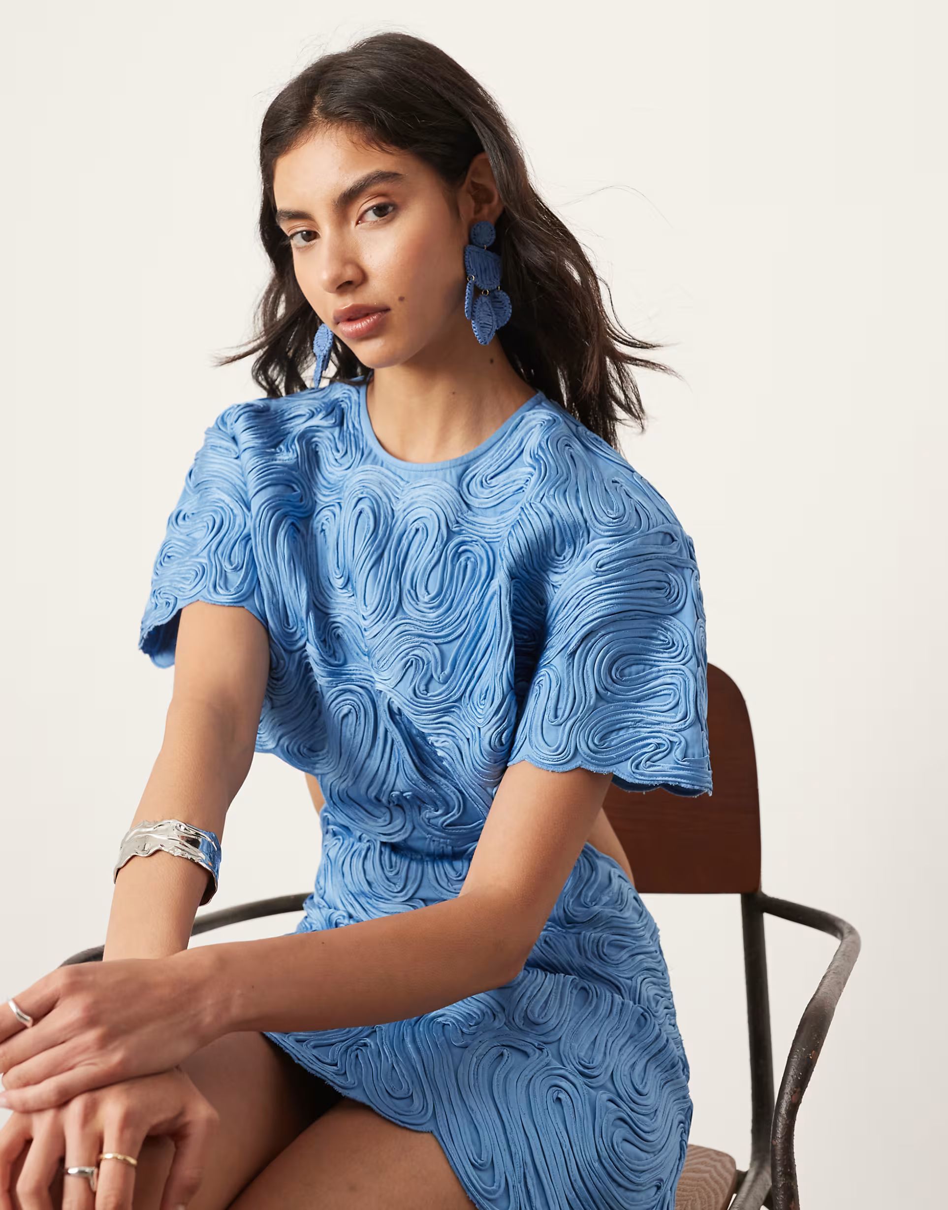 ASOS EDITION embroidered satin cornelli cut out mini dress in blue | ASOS (Global)