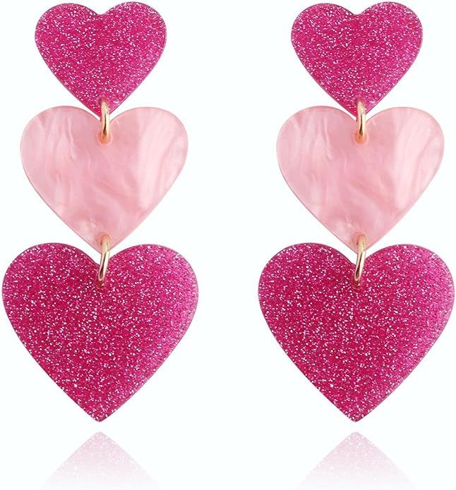 Love Heart Earrings For Women, Christmas Valentine's Love Gifts for Women Girls,Pink Heart Access... | Amazon (US)