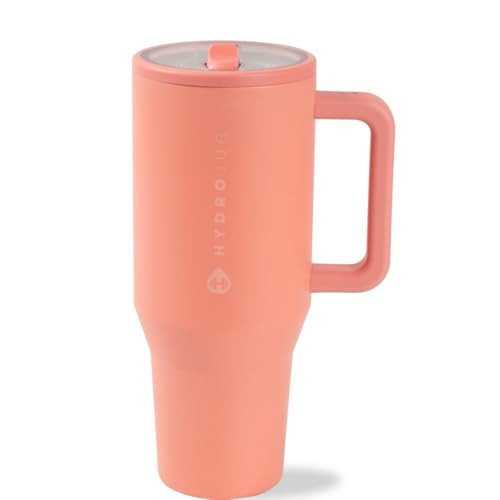 HydroJug Traveler - 32 oz Water Bottle with Handle & Flip Straw - Fits in Cup Holder, Leak Resistant Tumbler-Reusable Insulated Stainless Steel & Rubber Base - Gifts for Women & Men, Summer Peach | Amazon (US)