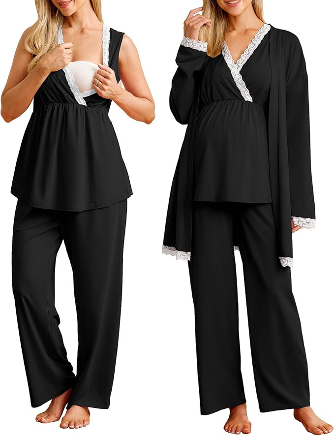 OUGES Womens Cotton Blend Maternity Nursing Robe Set 3 PCS Postpartum 3 in 1 Labor Delivery Hospi... | Amazon (US)