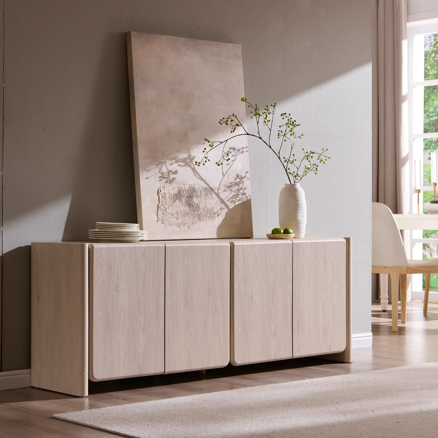 Aitjunz 66" Buffet Cabinet with Storage, Modern Sideboard w/Curved Edges & Adjustable Shelves, Cr... | Walmart (US)