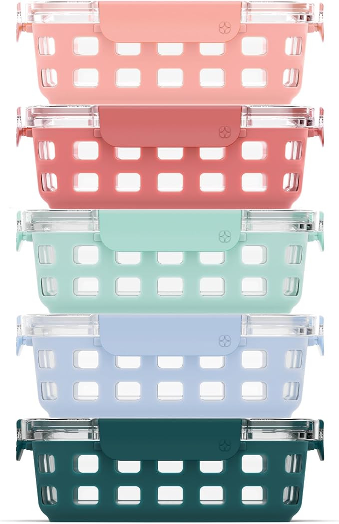 Ello Duraglass Meal Prep Sets- Glass Food Storage Containers with Silicone Sleeves and Airtight B... | Amazon (US)