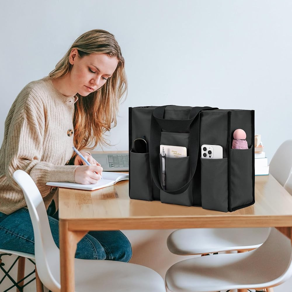 Becokan Large Tote Bag for Women Waterproof with 12 Pockets Top Zipper Closure Utility Teacher Nu... | Amazon (US)