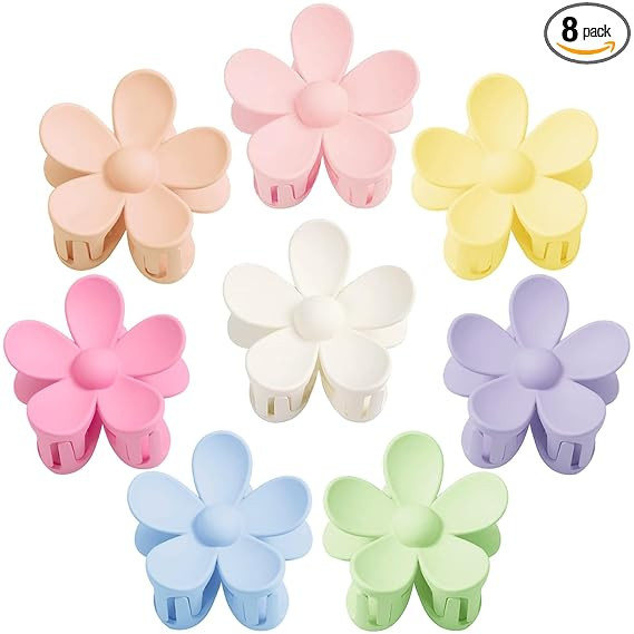 Flower Hair Clips 8PCS, Large Claw Clips for Women Girls Thick Thin Hair, Strong Hold Nonslip Big... | Amazon (US)