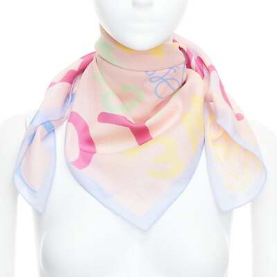 LOEWE pink patel multicolor cotton silk logo print square scarf  | eBay | eBay US