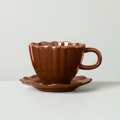 5oz Scalloped Stoneware Espresso Cup Brown - Hearth & Hand™ with Magnolia | Target