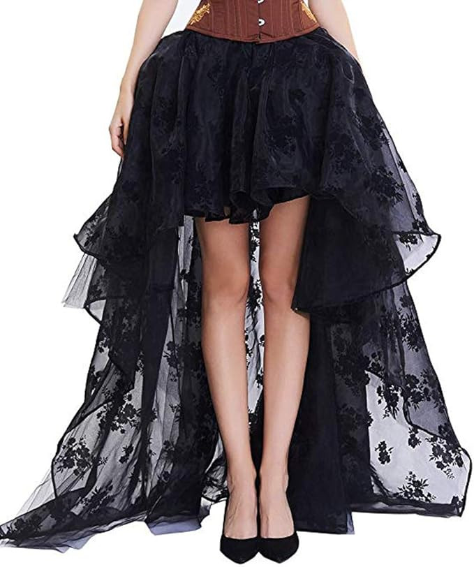 Women's Renaissance Skirt Black Lace Victoria Gothic Long Maxi Skirt Party | Amazon (US)