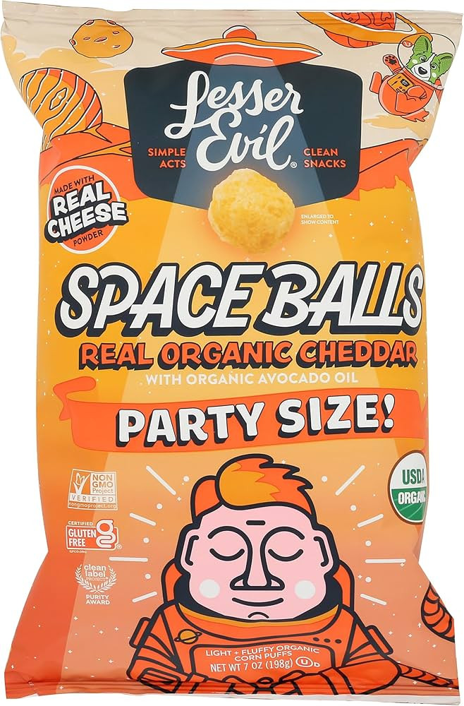 LESSEREVIL Organic Real Cheddar Space Ball Puffs Party Size, 7 OZ | Amazon (US)