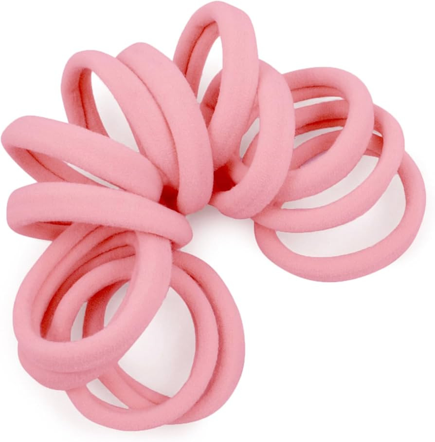 Seamless Hair Ties - Light Pink - Extra Gentle Soft and Stretchy Nylon Fabric Ponytail Holders - ... | Amazon (US)