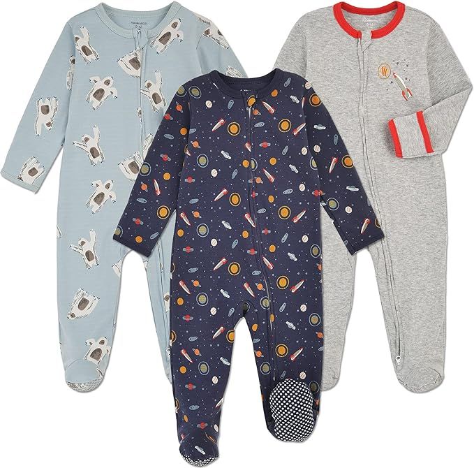 Aablexema Baby Footie Pajama with Mitten Cuffs, Double Zipper Infant Cotton clothes Sleeper Pjs, ... | Amazon (US)