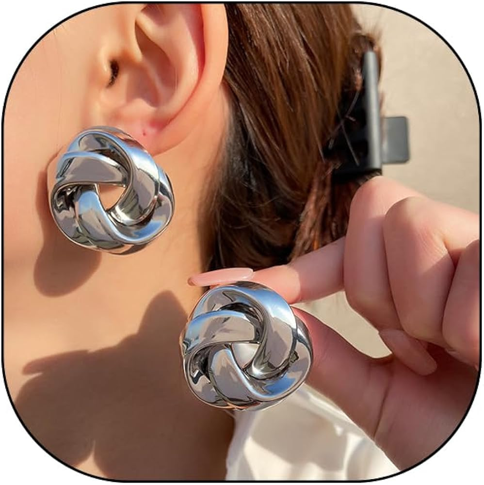 Gold Silver Chunky Knot Stud Earrings for Women, Vintage Twisted Geometric Statement Stud Earring... | Amazon (US)