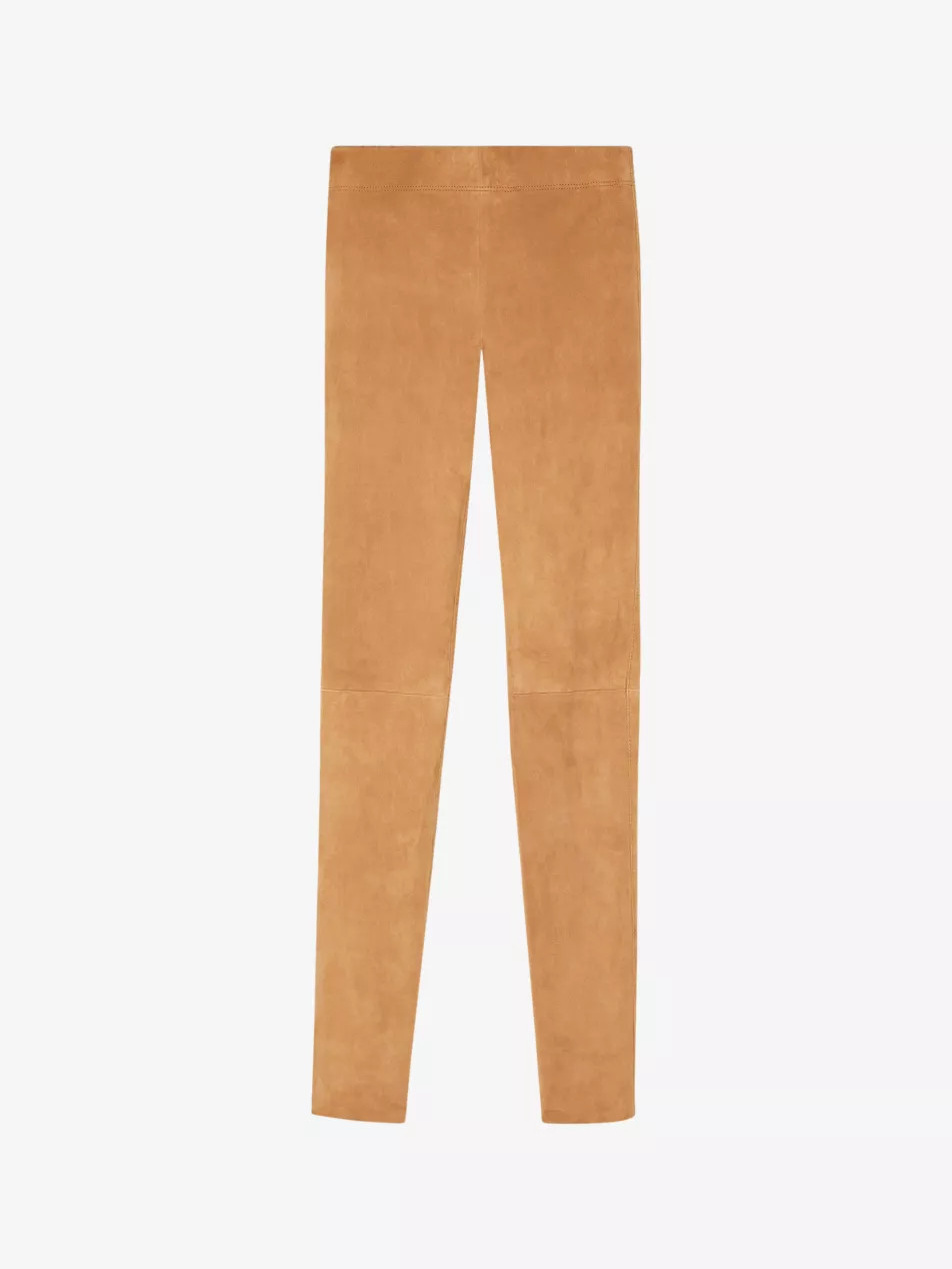 Slim-fit high-rise suede leggings | Selfridges