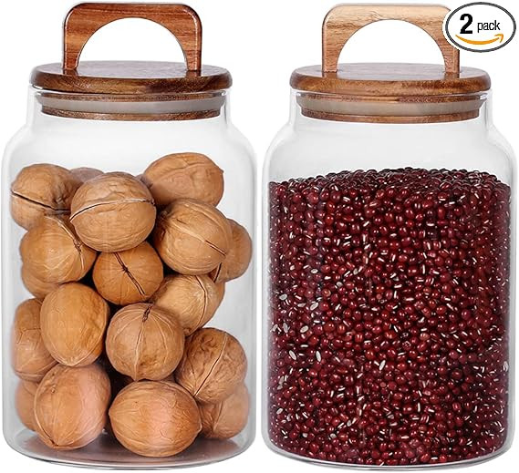 SAIOOL Canister Set of 2, Glass Kitchen Canisters with Airtight Acacia Lid, Tall Clear Airtight F... | Amazon (US)