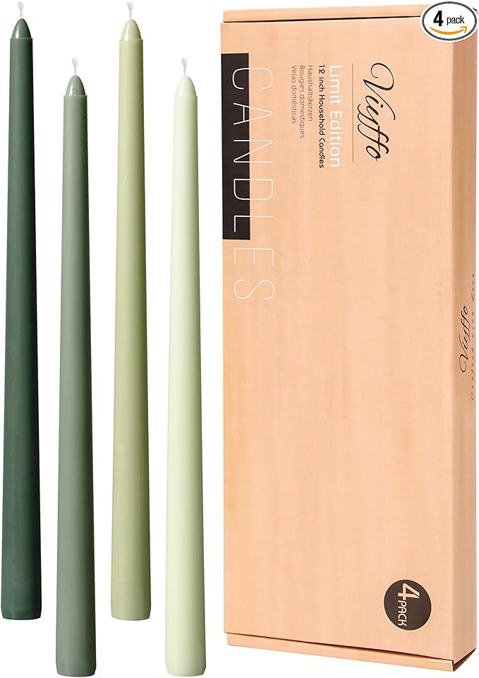 Viyffo 12 Inch Green Taper Candles Set of 4 Unscented Smokeless Long Tall Tapered Candles for Can... | Amazon (US)