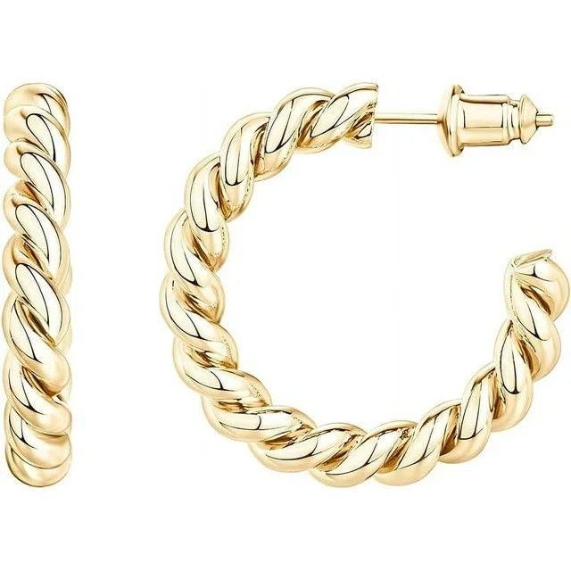 PAVOI 14K Yellow Gold Plated Twisted Rope Round Hoop Earrings | 25 Millimeters Hoop Earrings for ... | Walmart (US)
