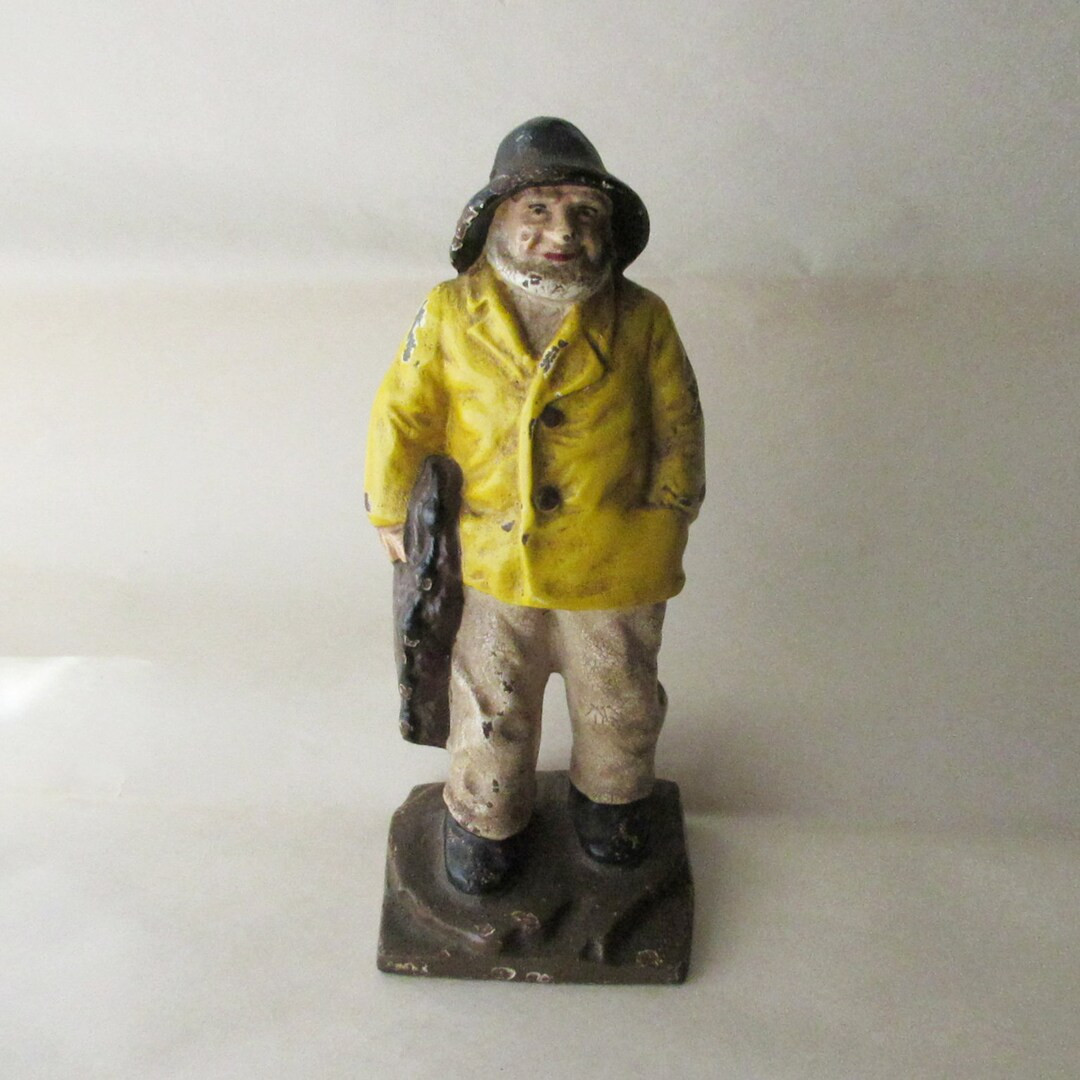 Vintage Cast Iron Old Fisherman Doorstop Door Stop Bookend - Etsy | Etsy (US)