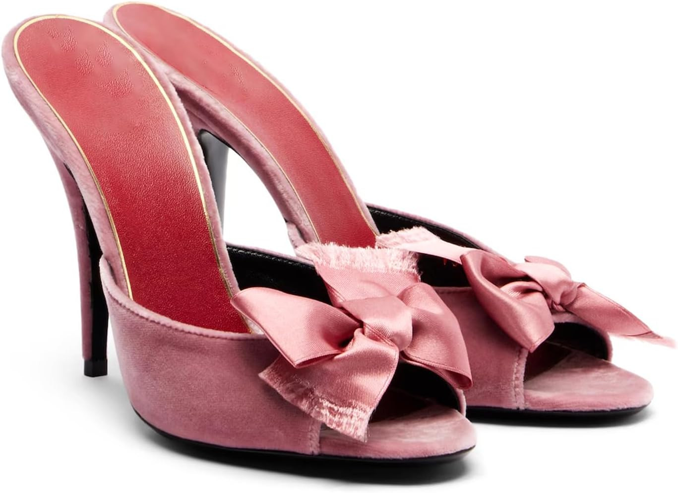 Velvet Peep Toe Mule Heels for Women Satin Bow Open Back Slip On Stiletto Slide Sandals Elegant Party Evening Dressy High Heels | Amazon (US)