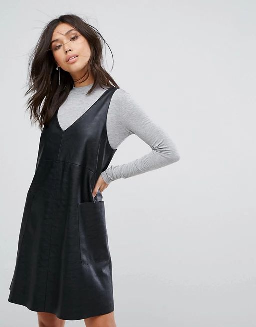 Boss Casual Leather V Neck With Jersey Polo Neck Dress | ASOS UK