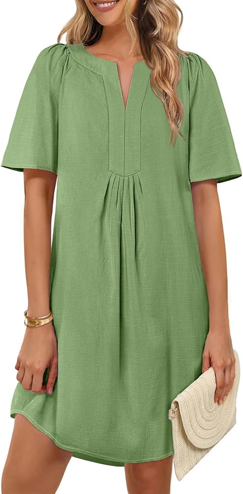 MEROKEETY Women's Summer Casual Shift Dresses Beach Vacation Short Sleeve V Neck Spring Mini Dres... | Amazon (US)