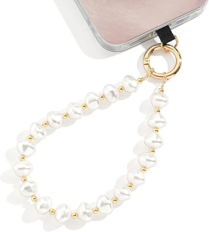Baroque Pearl Beaded Phone Wrist Strap Irregular Pearl Beaded Lanyard Phone Chain Wristlet Strap ... | Amazon (US)