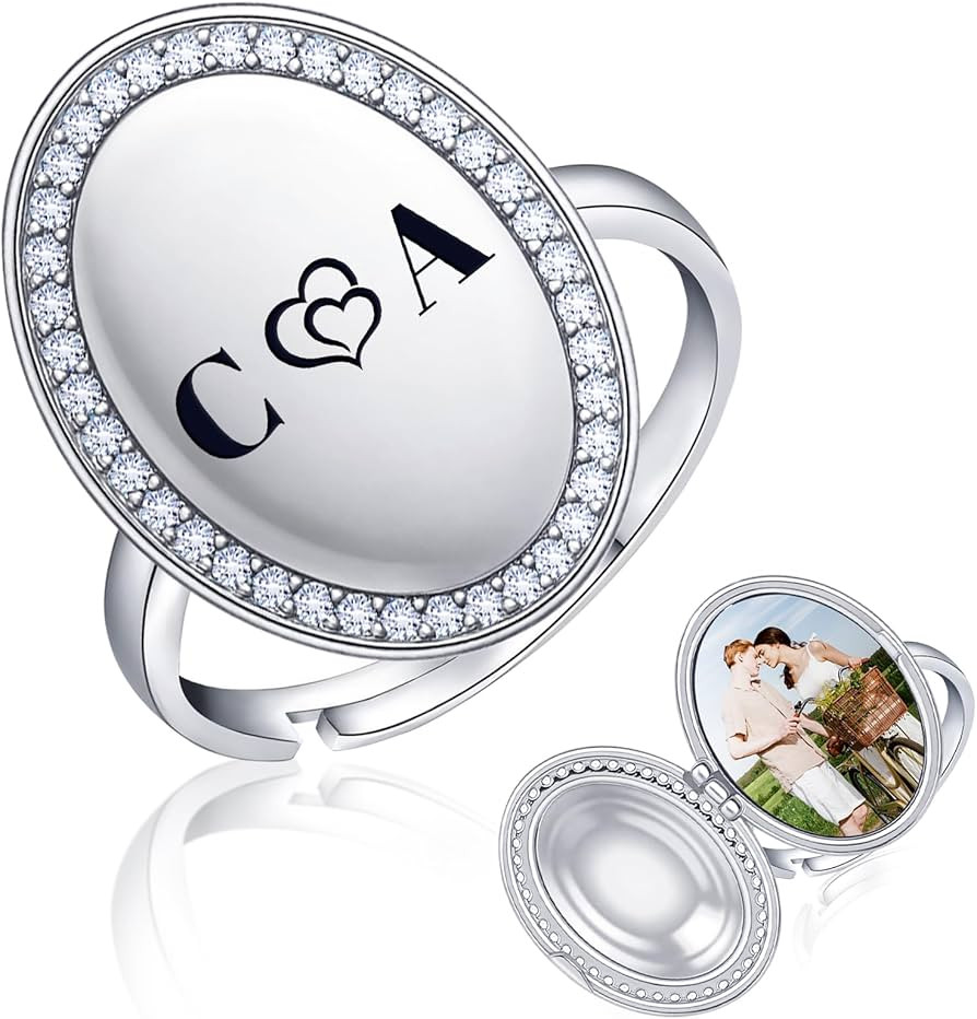 SUPHELPU Custom Oval Ring with Picture Inside, Personalized Photo Locket Rings for Women, Engrave... | Amazon (US)