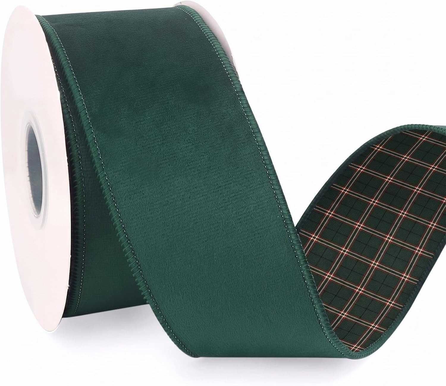 Yinder Christmas Velvet Wired Ribbon with Tartan Plaid 10 Yards 2.5", Green | Amazon (US)