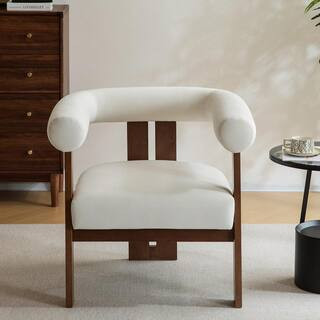 CHRISTOPHER KNIGHT HOME Ralis Modern Upholstered Velvet Accent Arm Chair, Wood, Beige plus Walnut... | The Home Depot