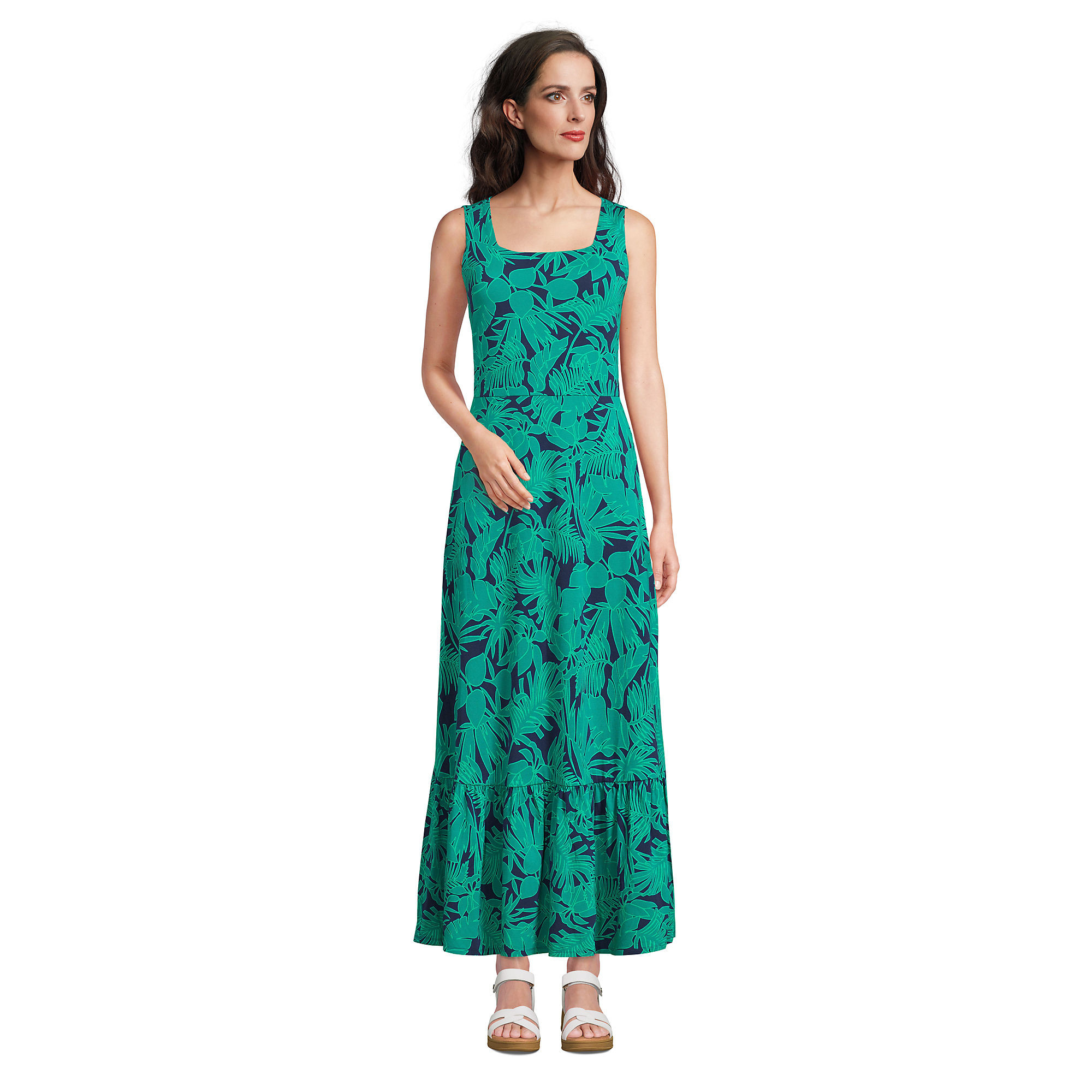 Women's Cotton Modal Square Neck Tiered Maxi Dress | Lands' End (US)