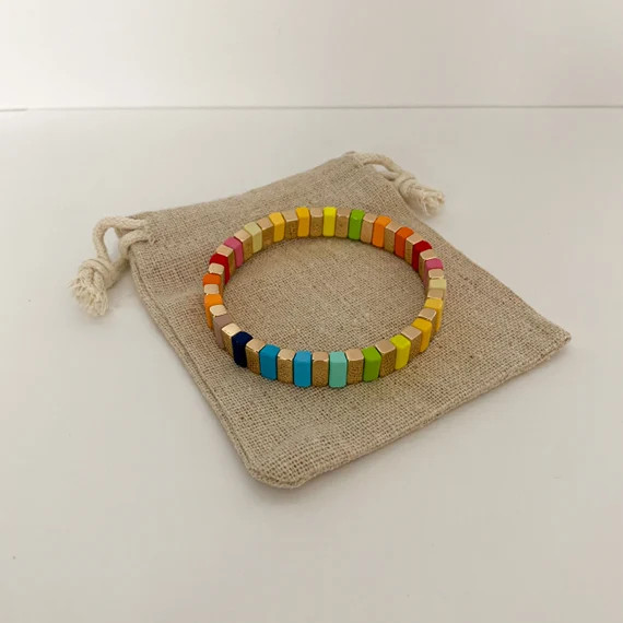 Rainbow enamel tile bracelet | Etsy (US)
