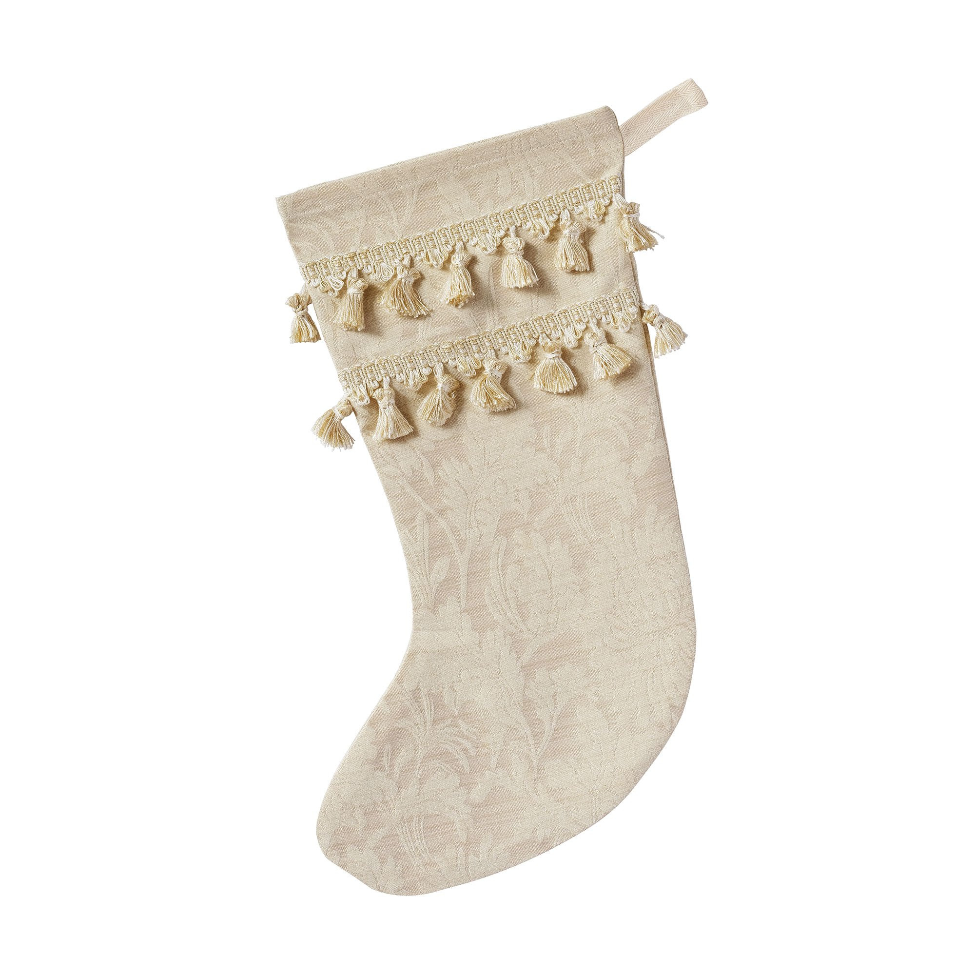 Neutral Luxe Floral Christmas Stocking with Tassel Trim 20"x12" - Walmart.com | Walmart (US)