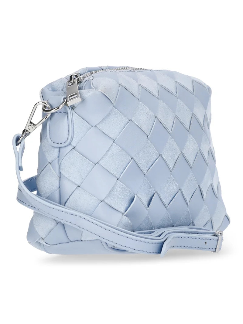 Time and Tru Women's Faux Leather and Suede Woven Camera Crossbody Bag, Blue | Walmart (US)