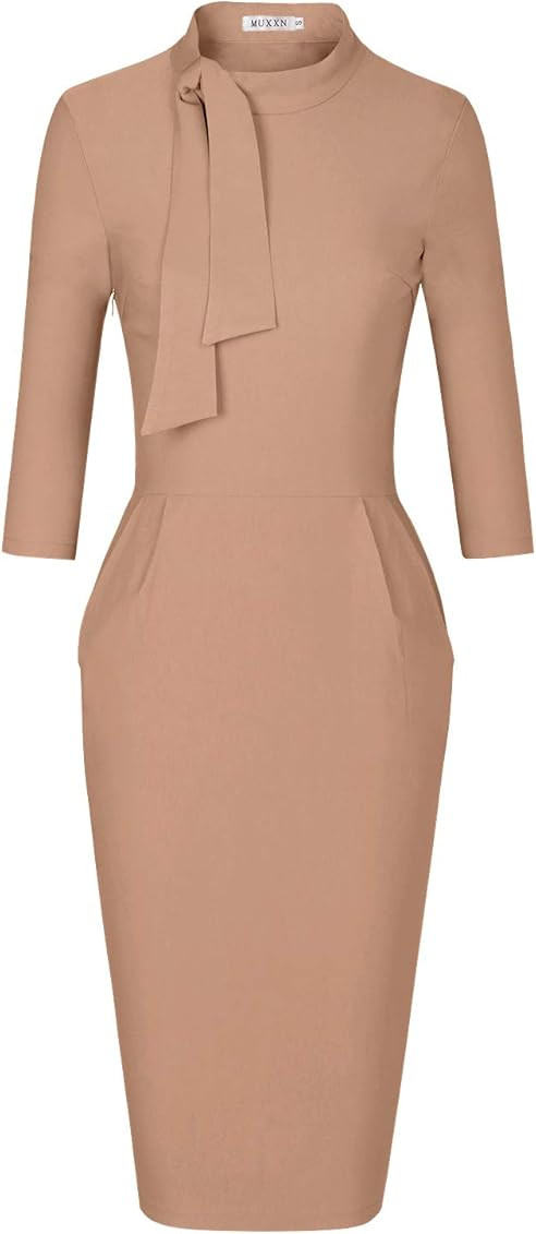 MUXXN Women's Classic Vintage Tie Neck Formal Cocktail Dress with Pocket | Amazon (US)