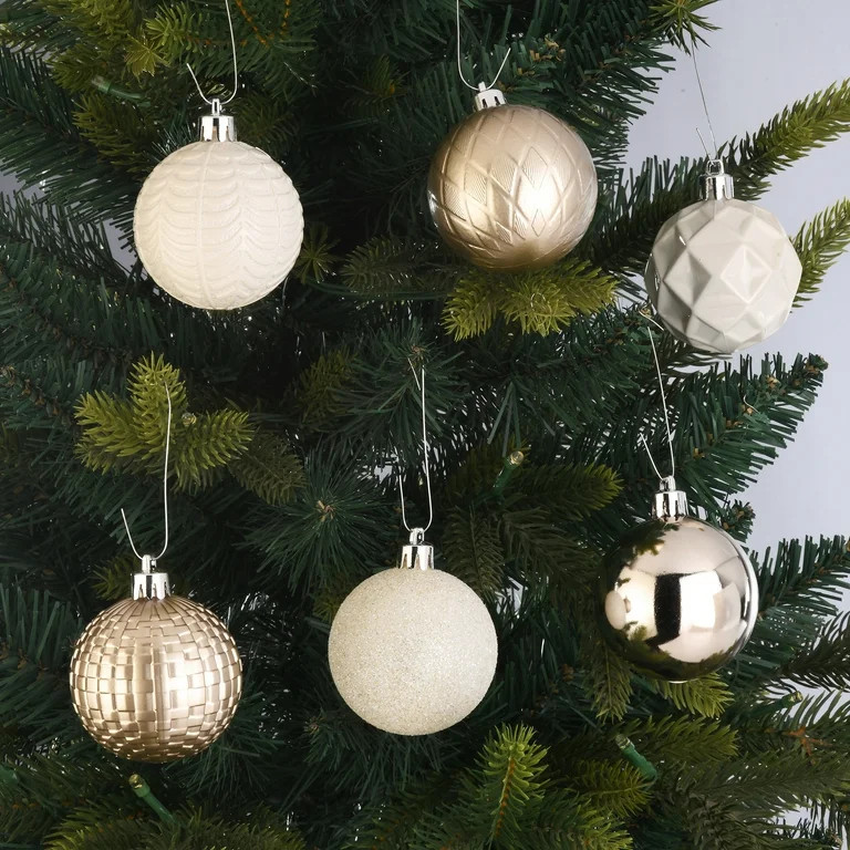 24-Count Champagne, Cream, and White Shatterproof Multi-Textured Christmas Ornaments, 2.36 in, by... | Walmart (US)