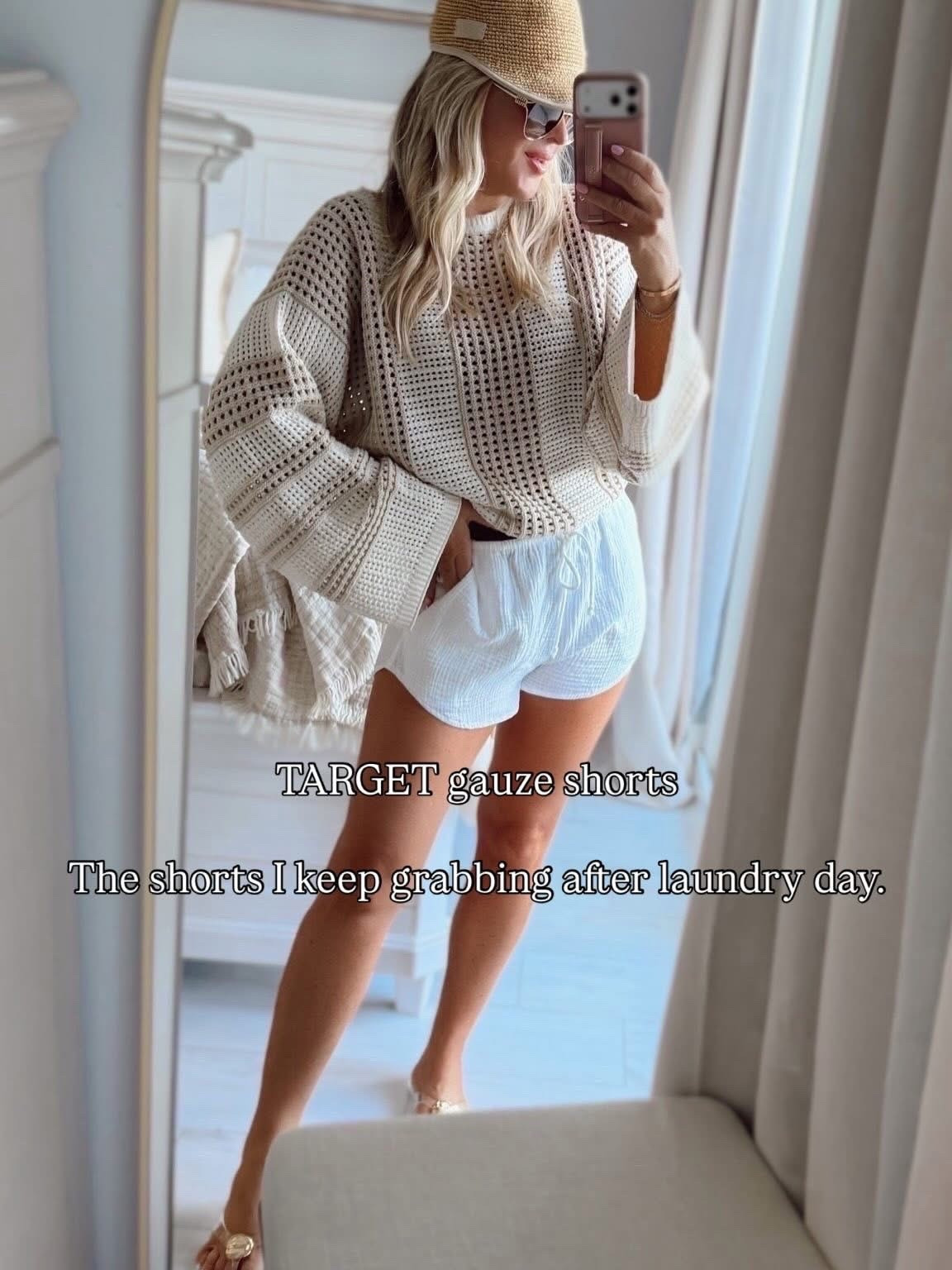 OTD☀️🤍🐚  my whole look is Target! 

In mediums.

Spring outfits. Spring. Summer. Swim. Pool. Cover up. White shorts. Raffia 
Hat.

#LTKootd #LTKgrwm