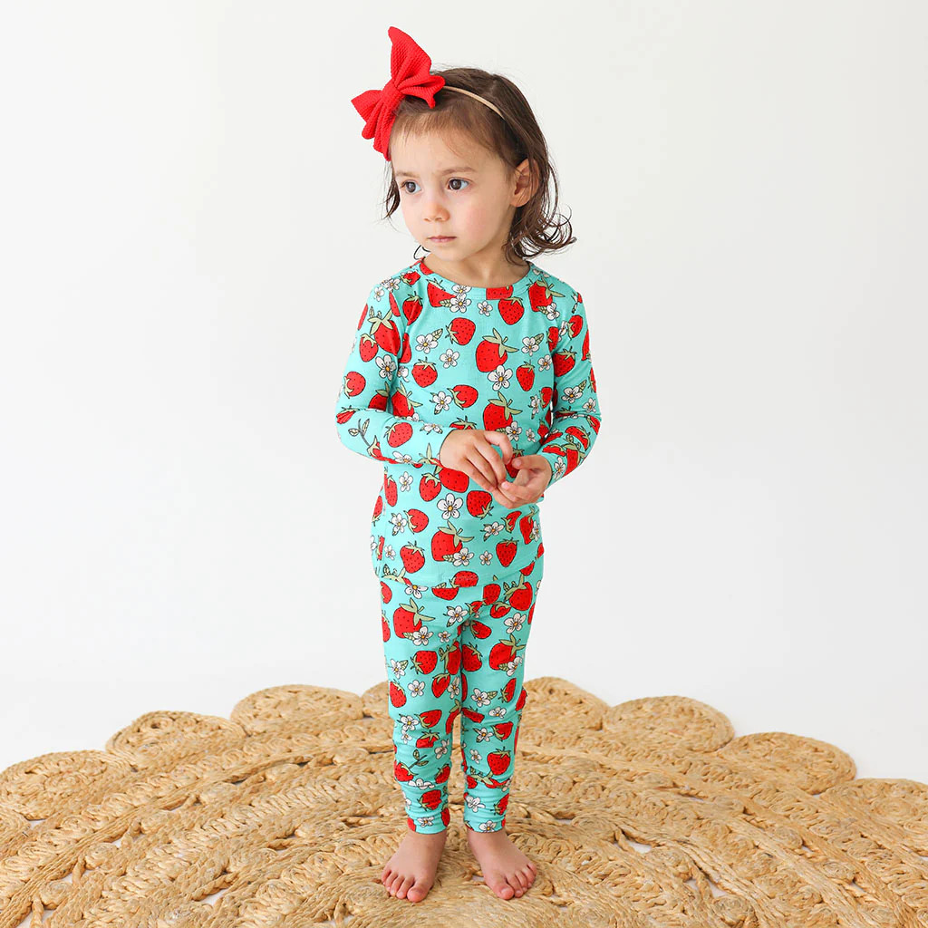 Strawberries Blue Long Sleeve Toddler Pajamas | Happy Berry | Posh Peanut