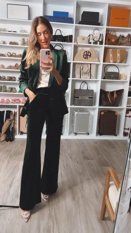 #ExpressPartner Yay!! My gorgeous emerald green velvet suit set is on major sale!! 50% OFF 🙌🏻 
Everything fits true to size 
Wearing a size 2 long pants 
E size small on top 
#expressyou @express 

#LTKHoliday #LTKGiftGuide #LTKSeasonal