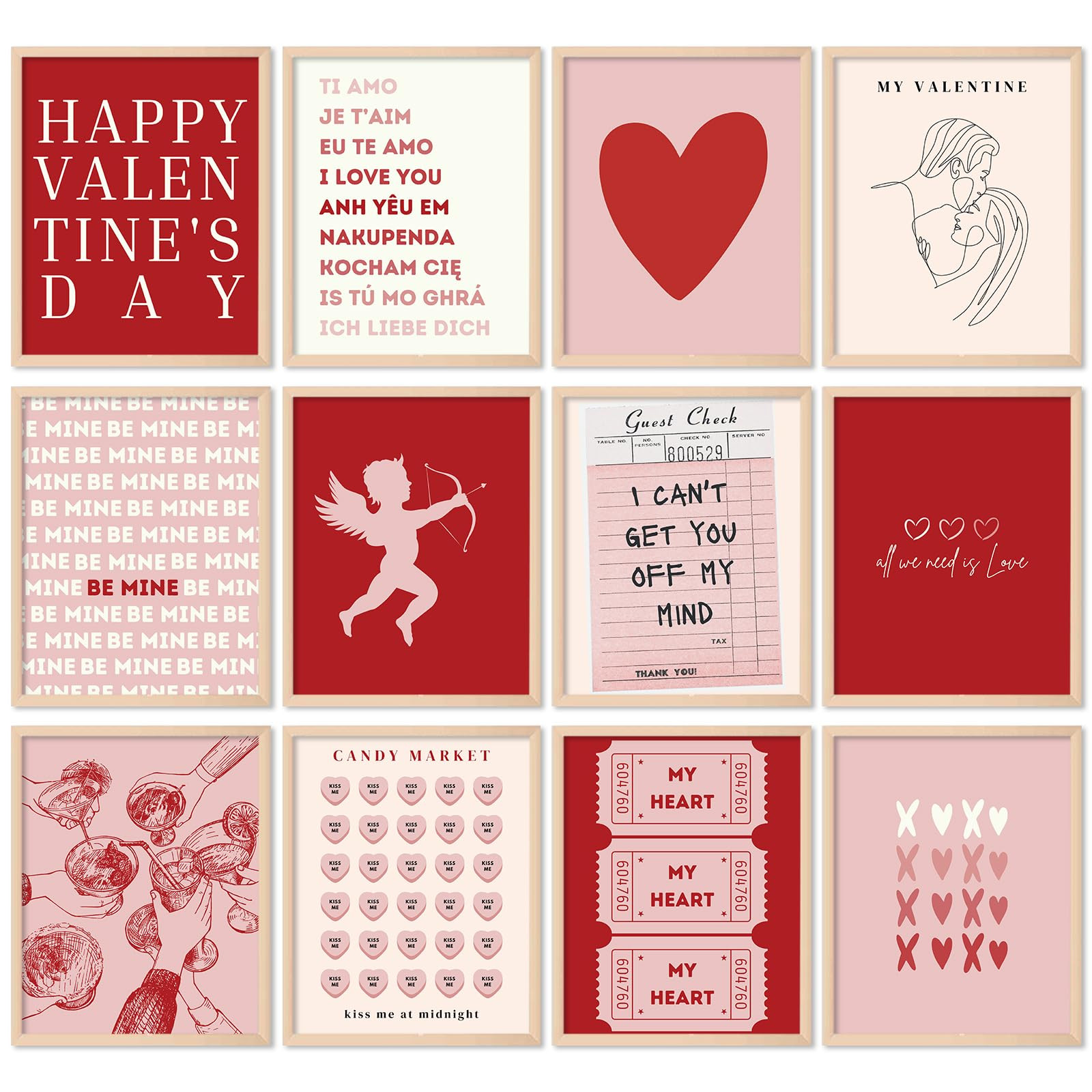 Whaline 12Pcs Valentine's Day Wall Art Prints Retro Romantic Love Heart Cupid Art Poster Red Pink... | Amazon (US)