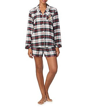 Lauren Ralph Lauren Plaid Long Sleeve Notch Collar Brushed Twill Holiday Shorty Pajama Set - L | Dillard's