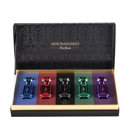 Aroma360 | Parfum Discovery Set | Set of 5 x10mL perfumes | Blue, Red, Green, Black & Purple | Unisex Perfume Set | Amazon (US)