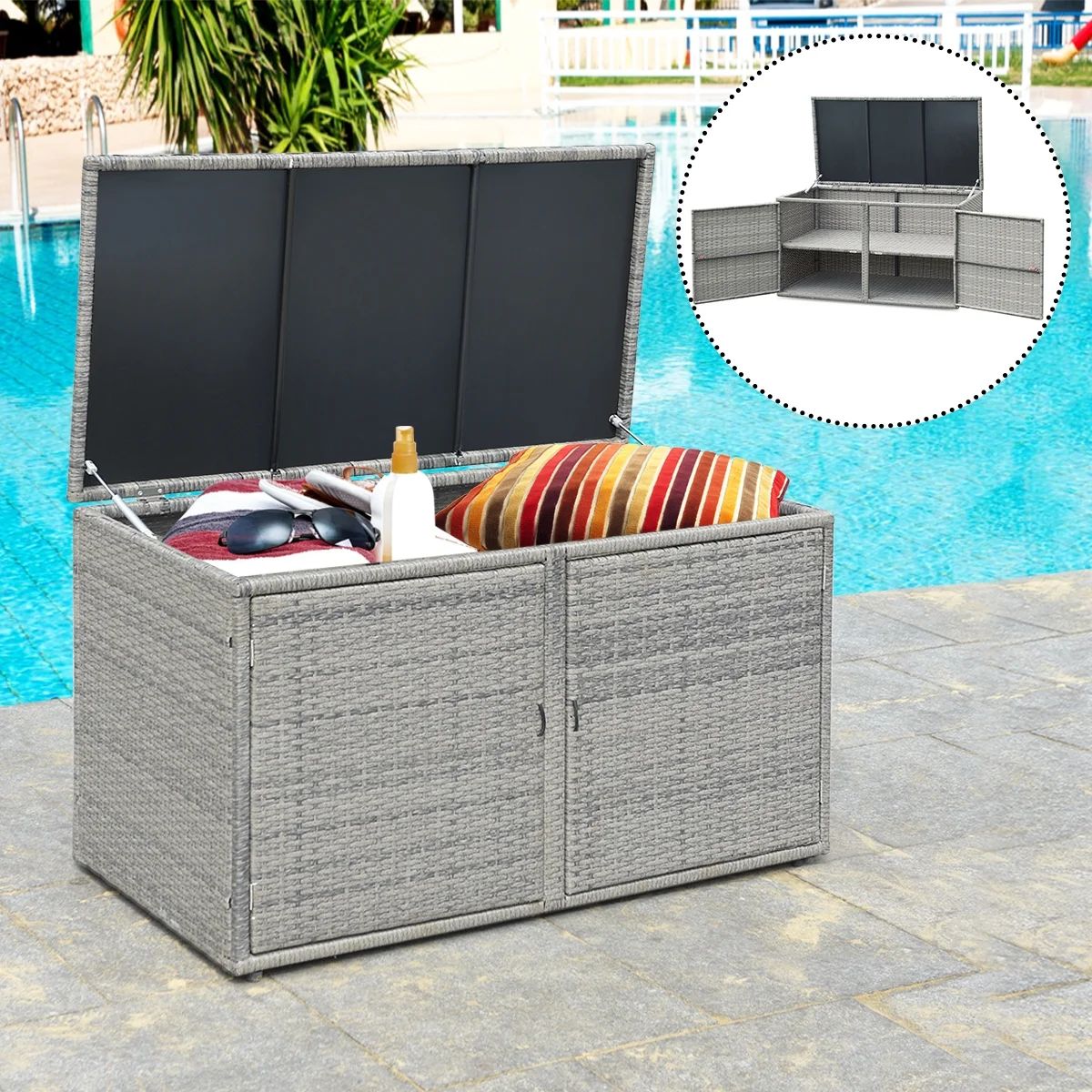 Costway 88 Gallon Rattan and steel Storage Box, Gray | Walmart (US)