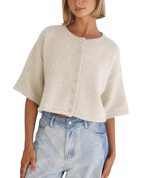 Springrain Cardigan Sweaters for Women Lightweight Knit Cropped Cardigan Button Up Solid Knitwear | Amazon (US)