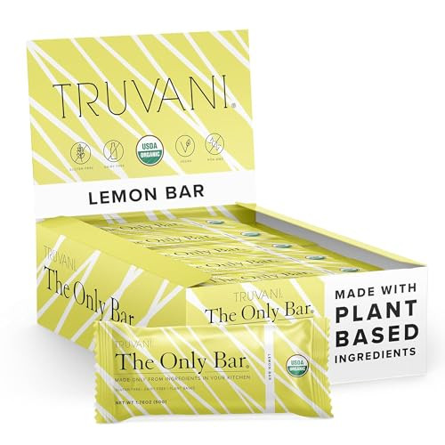 Truvani Plant Based Snack Bars | Lemon Bar 12 Pack | 6g Protein | USDA Organic and Vegan | The Only Bar | Dairy, Soy, and Gluten Free | Individually Wrapped | Amazon (US)