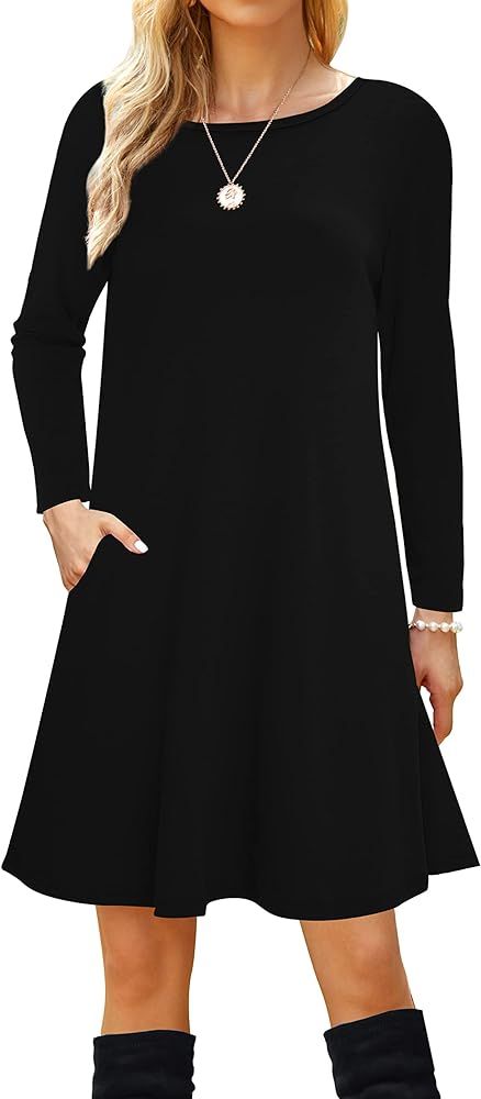 Long Sleeve Tshirt Dresses for Women with Pockets Casual Loose Swing Dress | Amazon (US)