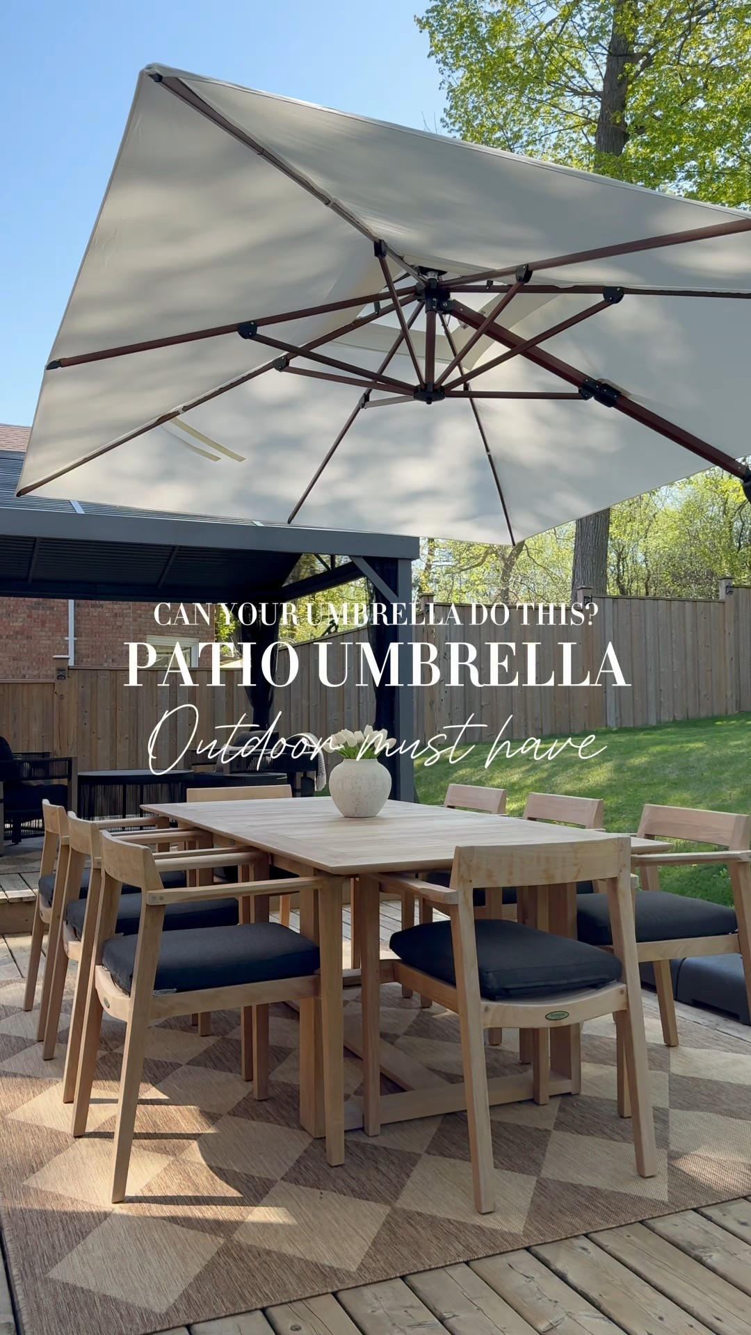 CAN YOUR UMBRELLA DO THIS👇🏼

DISCOUNT CODE: Use tarynhome13 at checkout to save 13% off!

I found the perfect umbrella for my patio this summer🙌🏼The set up was so easy! It came with a heavy duty base that I filled with sand and water. This is the 9x12 which I got in a beautiful cream colour with pretty wood detailing. But my favourite part is the 360 degree rotation and that it offers 6 different heights and angels to choose from. The umbrella fabric is UV resistant and water repellent. I love that I can easily move it around to choose which area gets the shade on my patio without moving the umbrella.

#outdoorpatio #patioumbrella #cozypatio #summerpatio #patiomusthave #umbrella #neutralpatio #patiofind #outdoordecor

#LTKSummerEdit #LTKSeasonal #LTKHome