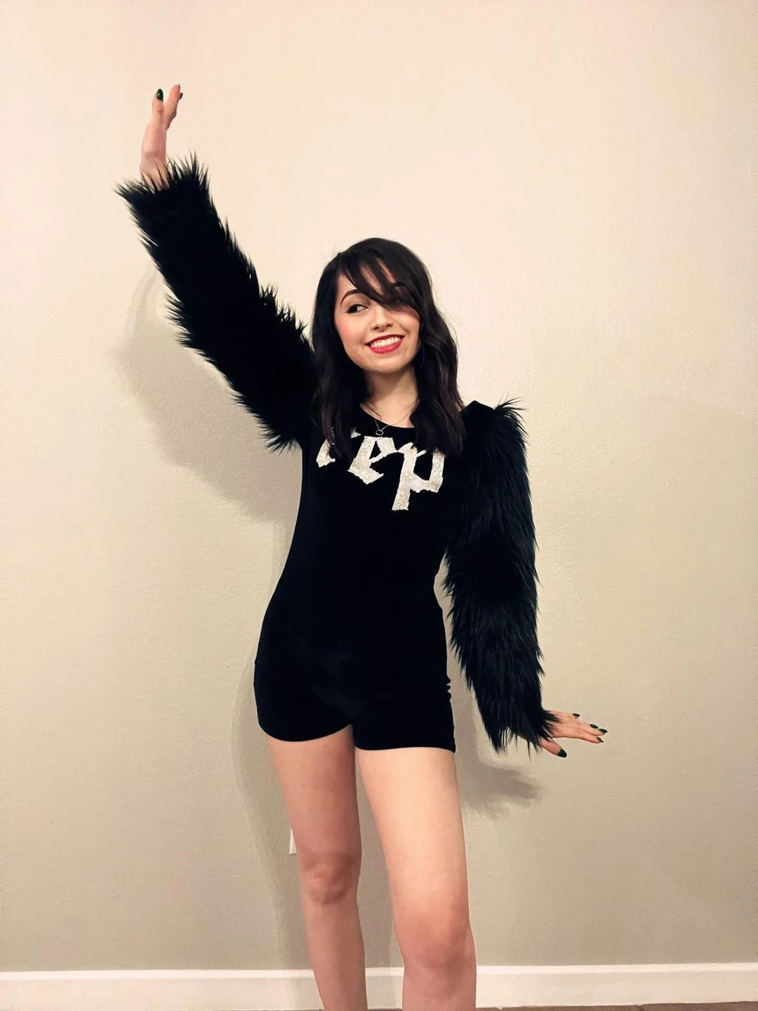 Rep Costume black velvet with furry sleeves. romper with rhinestones letters. | Etsy (US)