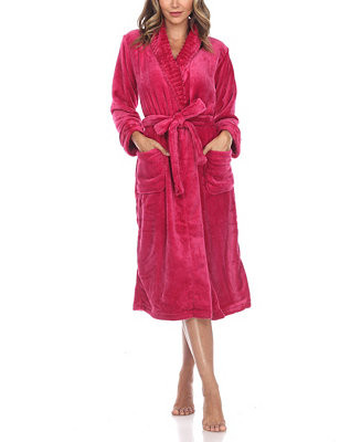 White Mark Women's Long Cozy Loungewear Belted Robe  - Macy's | Macy's