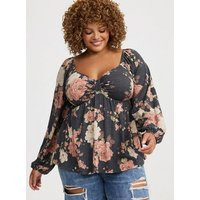 Sweetheart Cinched Babydoll Top in Black | Torrid (US & Canada)