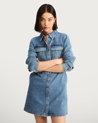 F&F Pure Cotton Denim Utility Mini Dress in Blue | Tesco F&F