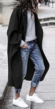 Women's Winter Wool Coat Notch Lapel Single Breasted Casual Mid Long Pea Trench Coat | Amazon (US)