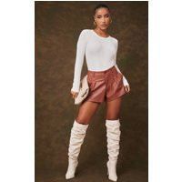 Chocolate Brown Faux Leather Floaty Shorts | PrettyLittleThing CAN